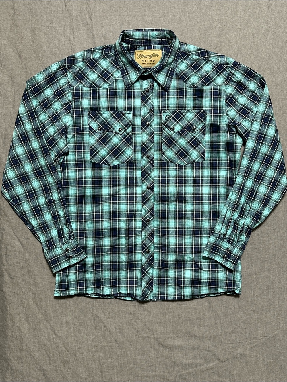 Wrangler Teal Plaid Long-Sleeve Pearl Snap Button-Down Shirt